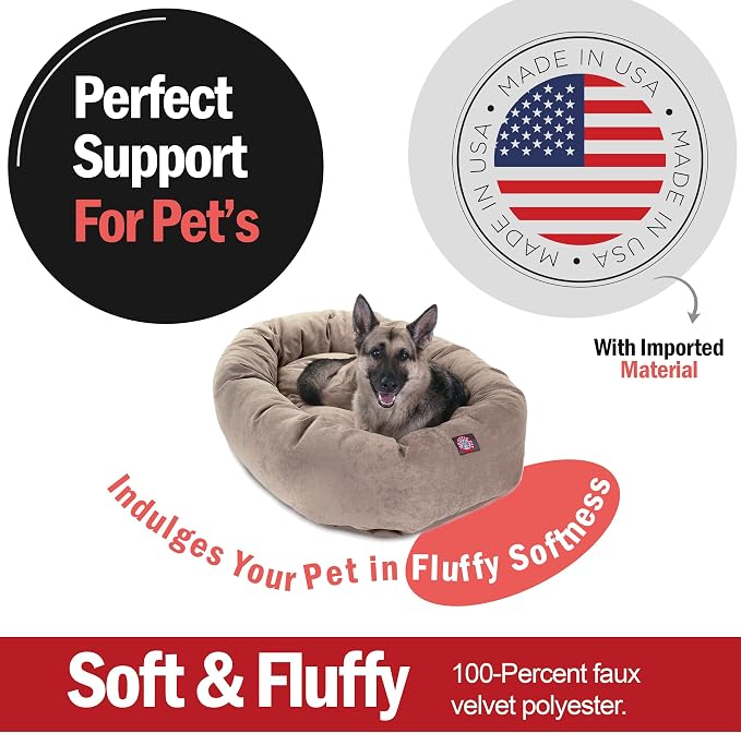 Majestic Pet 52 Inch Micro Velvet Calming Dog Bed Washable – Cozy Soft Round Dog Bed with Spine for Head Support - Fluffy Donut Puppy Mat 52x35x11 (inch) X- Large - Pearl (2025) - Image 2