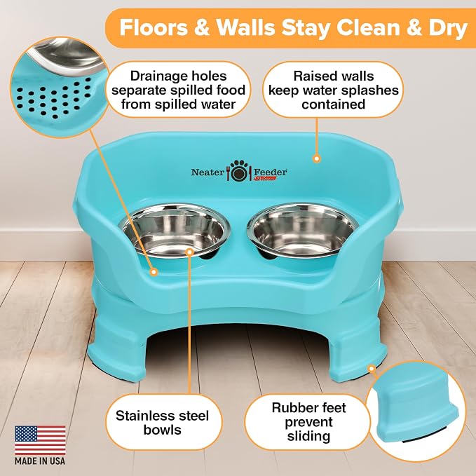 Neater Feeder Deluxe Mess-Proof Elevated Dog Bowls for Small Dogs (Up to 19 lbs), 2 Height Adjustable (6” & 7.5”) No-Spill Raised Dog Bowl Stand, Stainless Steel Food Bowl Set, Made in USA, Aquamarine - Image 5