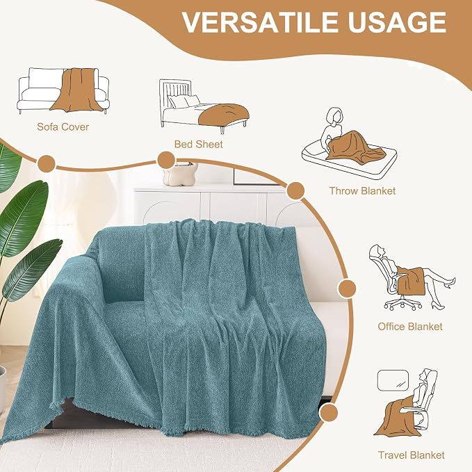 Smiry Couch Cover for Dogs, Chenille Sofa Covers for 3 Cushion Couch | Washable Soft Sofa Slipcover for Pets, Thick Sectional Furniture Protector with Tassels (Blue, 88.5x150 Inch) - Image 6