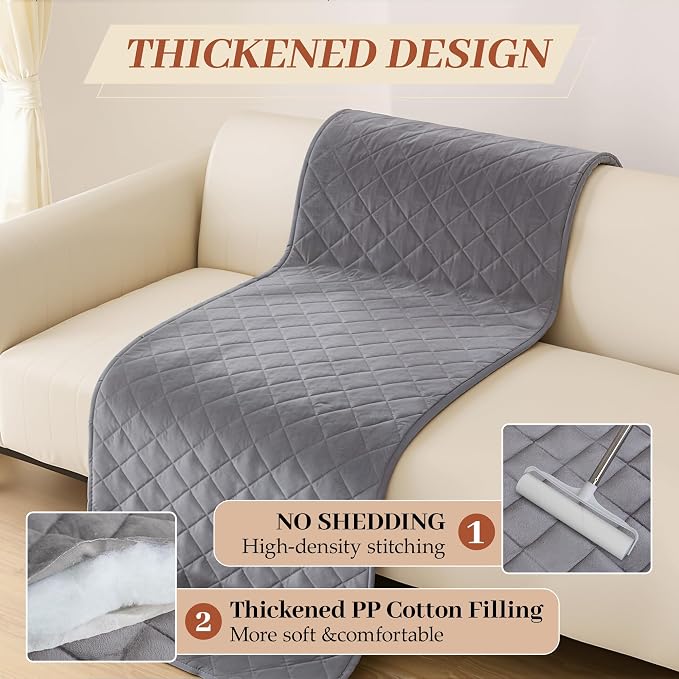 ALIECOM Sofa Cover Waterproof Couch Cover for Dogs Washable Velvet Sofa Slipcovers for 3 Cushion Couch Pet Friendly Non Slip Living Room Furniture Protector (Grey, 27.6" x 70.9") - Image 6