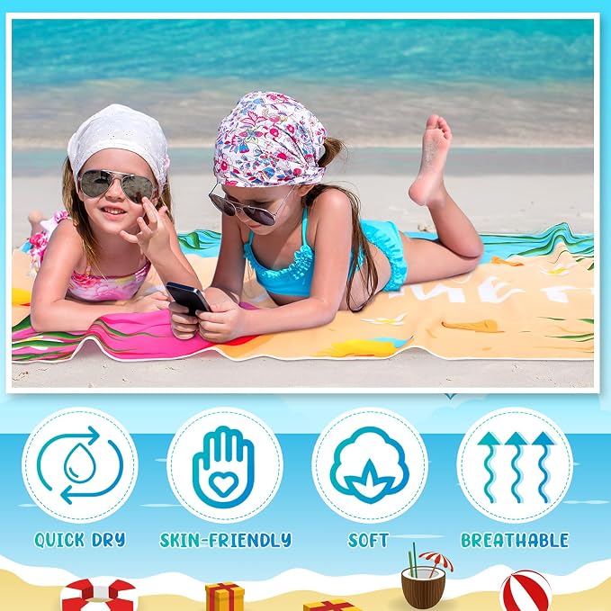 Tingjoo 24 Pcs Kids Microfiber Beach Towel Set 8 Beach Towels Bulk with 8 Storage Bags 8 Beach Ties 30" x 60" Unicorn Mermaid Dolphin Flamingo Quick Dry Towel for Pool Swim Bath Picnic Camping (Girls) - Image 4