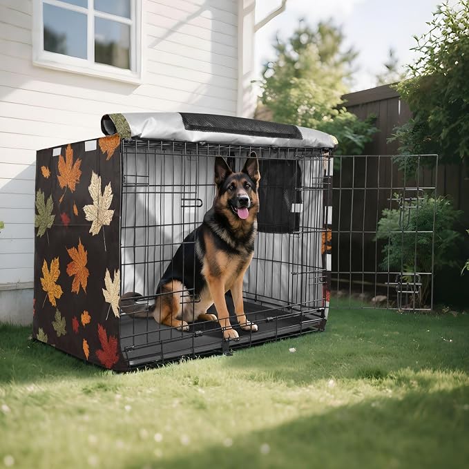 Dog Crate Cover Kennel Cover for Dog Cages Breathable for Wire Cage Indoor Outdoor Maple Leaves Black - Image 8