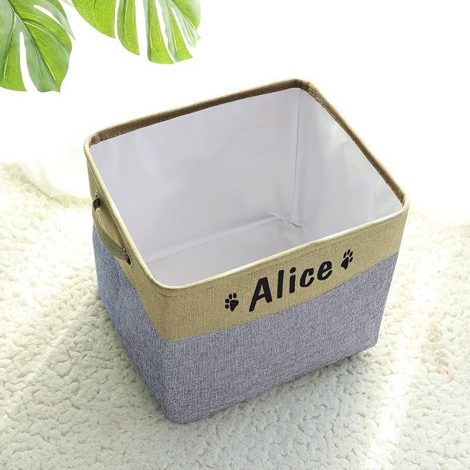 PET ARTIST Collapsible Dog Toy Storage Basket Bin with Personalized Pet's Name - Rectangular Storage Box Chest Organizer for Toys, Clothing, Apparel & Accessories (Grey Big One) - Image 8