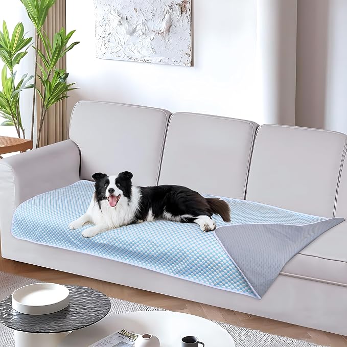 Cooling Blanket for Dogs - Q-MAX>0.4 Waterproof Pet Throw Blanket Bed Cover, Non-Slip Dog Blankets for Couch Protector, Washable Furniture Cover for Summer, Pearl Blue,30x70 by ZAKAPAWS