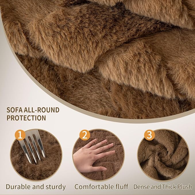Waterproof Dog Bed Cover Non Slip Couch Cover for Dogs Washable Soft Faux Fur Sofa Cover Couch Covers for 3 Cushion Couch Sofa Pet Friendly (Brown, 34x94.5（1pc）) - Image 3