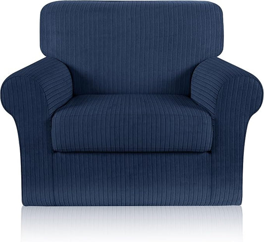 Armchair Cover Stretching Skid Resistance Couch Cover for Pets Washable, Thick and Durable Soft High Spandex Striped Pattern Sofa Covers, Form Fitted Chair Slipcover(Armchair, Navy) by ChengEase