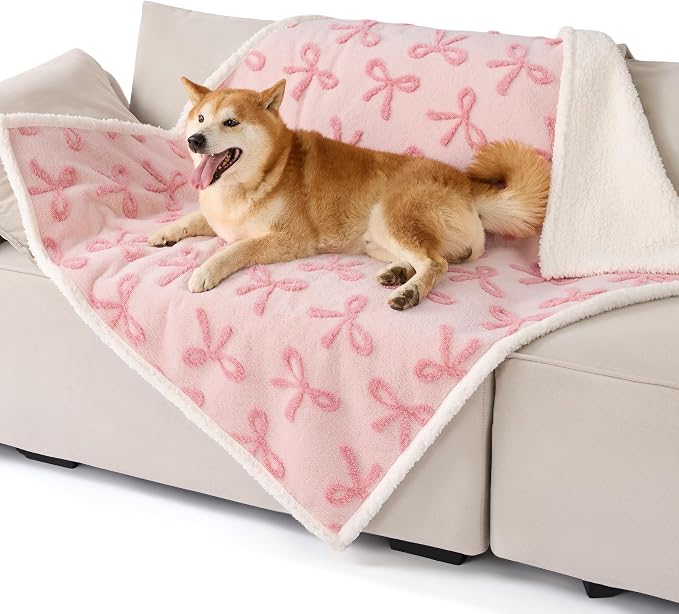 LE SURE Waterproof Dog Blankets for Large Dogs Cute Cozy 3D Jacquard,40x50 | Warm Soft Pet Blanket for Senior Dogs Aesthetic Gift, Washable Sherpa Throw, Reversible Couch Protector, Pink Taffy - Image 2