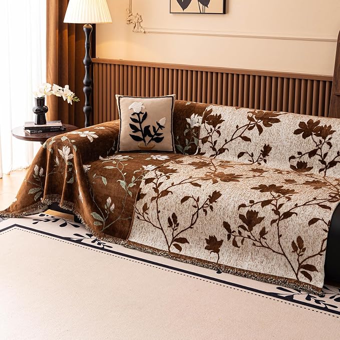 STACYPIK Vintage Floral Coffee Couch Cover Breathable French Garden Sofa Covers for 3 Cushion Couch Chenille Jacquard Pets Protector Slipcovers for Sectional, L Shape Love Seat Couch Cover-71X150IN - Image 4