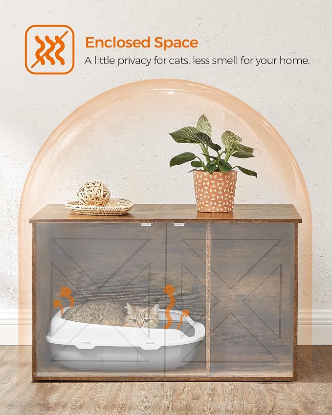 Feandrea Cat Litter Box Enclosure, Litter Box Furniture Hidden with Removable Divider, Indoor Cat House, End Table, 31.5 x 20.9 x 19.7 Inches, Rustic Brown UPCL002X01 - Image 4