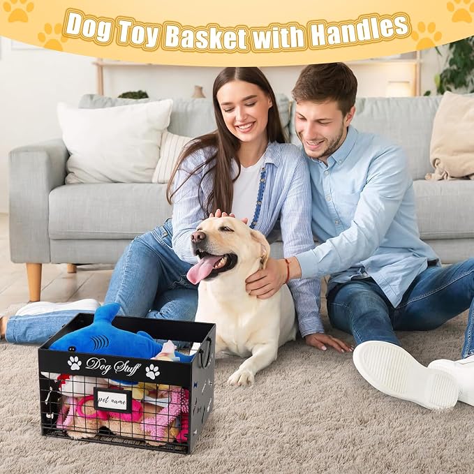 Bfttlity Dog Toy Bin Metal Basket Box for Storage Dogs Toys, Black | Dog Toy Basket with Handles for Living Room Storage Dogs Chew Pets Toys, Blankets, Clothes, Food - Image 4