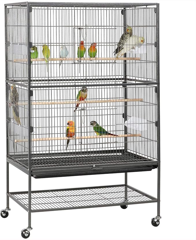 Yaheetech 52'' Bird Cage w/Perches & Feeders, Large Birdcage with Pull-Out Tray, Rolling Wheels, Extra Storage, Flight Cage for Cockatiel, Parrot, Parakeet, Conure, Budgie, Pigeon Small/Medium Birds by Unknown