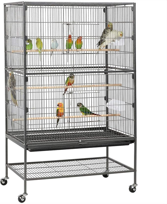 Yaheetech 52'' Bird Cage w/Perches & Feeders, Large Birdcage with Pull-Out Tray, Rolling Wheels, Extra Storage, Flight Cage for Cockatiel, Parrot, Parakeet, Conure, Budgie, Pigeon Small/Medium Birds by Unknown