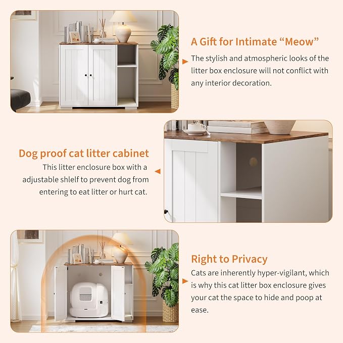 Large Cat Litter Enclosure with Litter Collector, Enclosure for Self-Cleaning Litter Boxes,Adjustable Shelf for Dog Proof,Charging Station, Large Hidden Litter Box for Cat, Cat House - Image 4