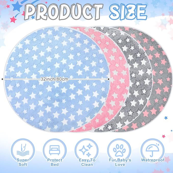 Hahafelt 4 Pcs Round Whelping Pee Pads Washable for Dogs Waterproof Pet Training Mats Reusable Puppy Whelping Pads Non Slip Cat Dog Bed Mat for Crate Kennel(Large Star,32 Inches) - Image 2