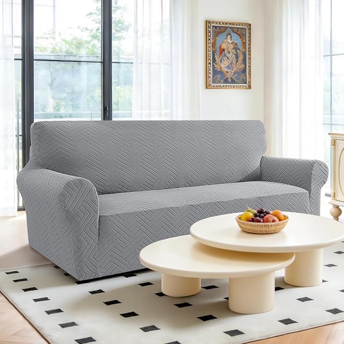 Stretch Sofa Cover Non-Slip Washable Furniture Protector | Stretch, 71"-91".Soft, Non Skid Foam, Elastic Bottom, Machine Washable, for Kids & Pets, Couch & Sofa, Light Gray - Image 2