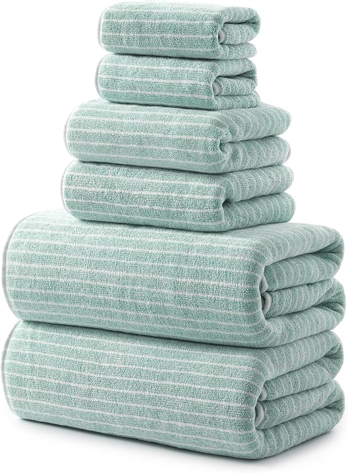 REDKISS 6-Piece Microfiber Bath Towel Set, Ultra Soft, Highly Absorbent & Quick Dry, 35x70 Inch Oversized, sage Green Towels for Bathroom, Spa, Gym, 2 Bath 2 Hand 2 Washcloths by REDKISSOnline