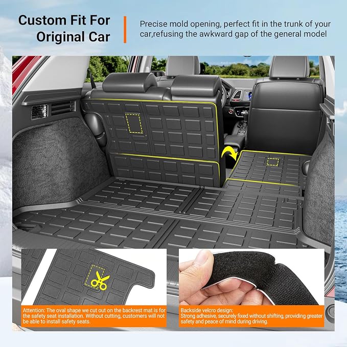 powoq Cargo Mat Compatible with 2016-2022 Honda HRV Trunk Mat Cargo Liner Back Seat Protector TPE Replacement for 2016 2017 2018 2019 2020 2021 2022 Honda HRV Accessories (Trunk Mat+Backrest Mats) - Image 2