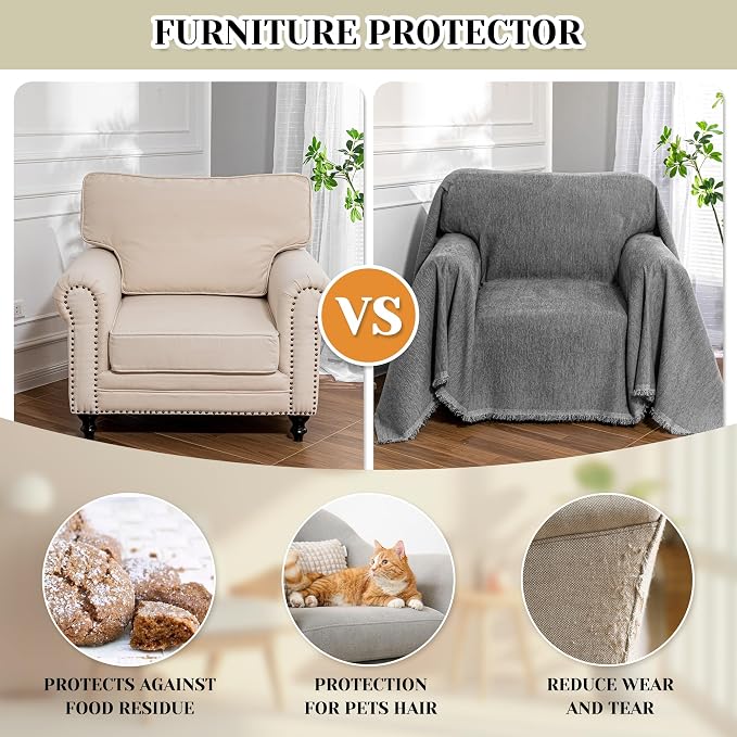 MEETSKY Oversized Chair Cover Washable Recliner Chair Covers, Armchair Couch Cover Sofa Throw Cover for Single Couch, Soft Small Sofa Slipcovers for Pet, 71"x 91", Dark Grey - Image 3