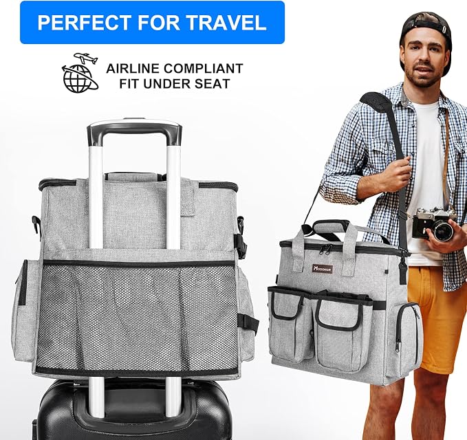 Dog Travel Bag, Airline Approved Pet Travel Bag with 2 Dog Treat Training Pouches for Weekend Pet Travel Supplies & Accessories, Light Grey | Dog travel accessories set with feeding supplies, bowls, mat, and strap. Ideal for weekend trips. - Image 5