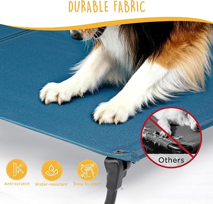 CANINE CANYON Upgraded Non-Slip Daisy Cot, XL Foldable Elevated Dog Bed, Portable Raised Outdoor Folding Dog Cot for Camping/Home, Chew Proof Waterproof Heavy Duty Up to 160 Lbs, Dark Blue, 49"x33" - Image 5
