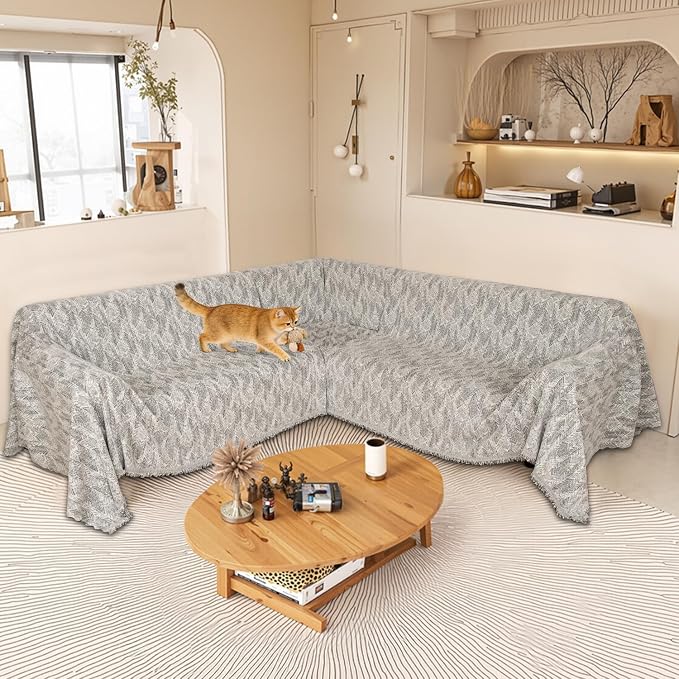 1OO% Waterproof Sectional Couch Covers for Dogs L Shaped Corner Sofa Cover Washable Chenille Sofa Slipcovers Blanket Modern Jacquard Pet Furniture Protector (91"x252", Gray Wave) - Image 6