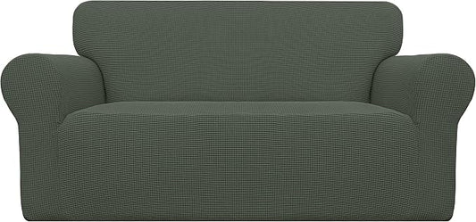 Easy-Going Stretch Loveseat Couch Covers Washable Olive Green | 1-Piece Loveseat Covers for 2 Cushion Couch Furniture Protector RV Sofa Slipcover Soft with Bottom for Kids Pets by Easy-Going