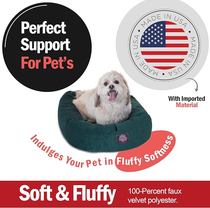 Majestic Pet 24 Inch Micro Velvet Calming Dog Bed Washable – Cozy Soft Round Dog Bed with Spine for Head Support - Fluffy Donut Puppy Mat 24x19x7 (inch) Small – Marine (2025) - Image 2