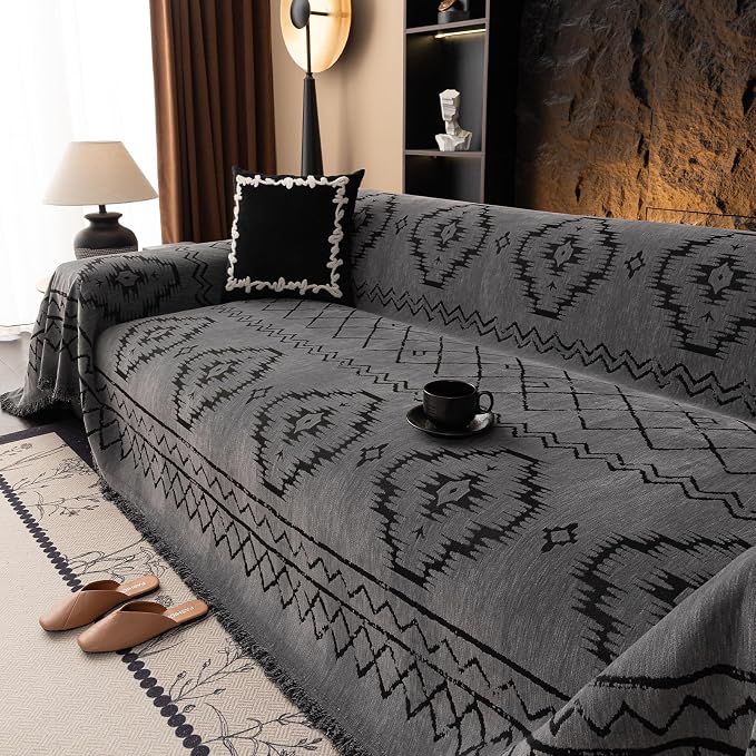 VClife Couch Cover Sofa Cover Washable Sofa Protector, Non Slip Couch Covers for 3 Cushion Couch Sofa Modern Tribal Pattern Sofa Slipcover Dog Furniture Protector, Soft Chenille, Dark Gray, 71"X134" - Image 9