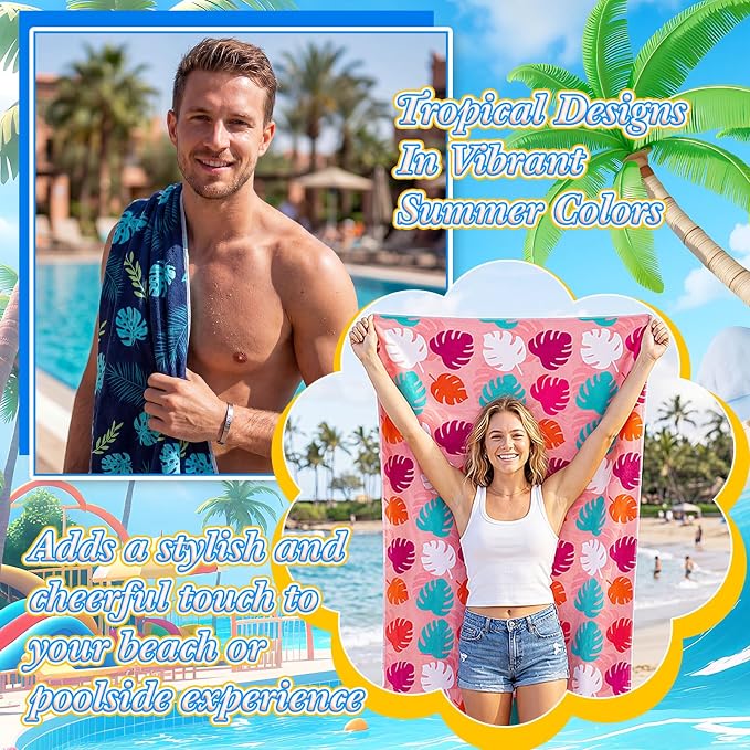 Peryiter 48 Pcs Microfiber Beach Towel with Bags Bulk, 24 Large Quick Dry Pool Towels and 24 Storage Bags, 28 x 55 Inch Hawaiian Blanket for Beach Swimming Summer Party Camping Travel Women - Image 5