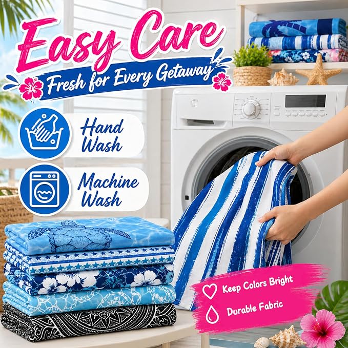 12 Pack Microfiber Beach Towel Set, 32x71 Oversized Extra Large Swim Pool Towel, Soft Fiber Beach Towels Set for Summer Travel, Spa, Swim Pool Accessories, Vacation Essential Gift (Blue and Floral Pac - Image 4