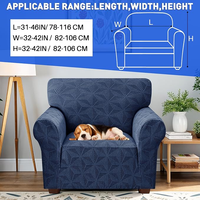 YEMYHOM 1 Piece Stretch Chair Sofa Slipcovers Couch Covers for 1 Seat, Jacquard Armchair Covers with Non-Slip Elastic Bottom, Thickened Furniture Protector for Dogs Pets kids (Small, Navy） - Image 2