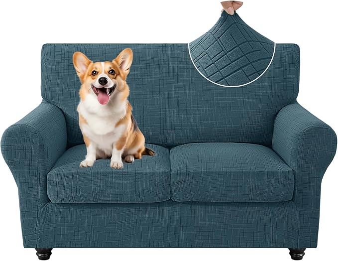 CYCMCAO 3 Piece Stretch Sofa Cover Couch Covers for 2 Cushion Couch, Non Slip Loveseat Covers, Sofa Covers Washable with Elastic Bottom for Kids, Dogs (Forest Green), 55"-69" (2 Cushion Loveseat) by CYCMACOHOME