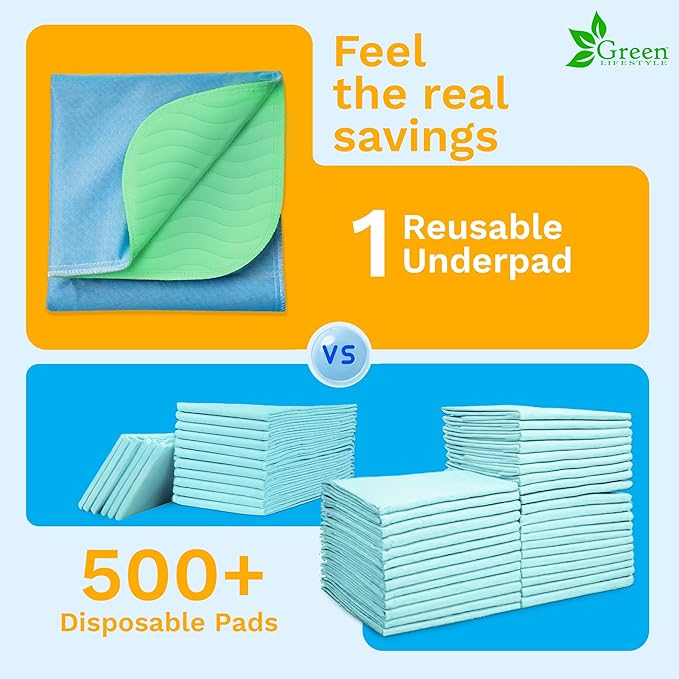 GREEN LIFESTYLE® Washable Underpads - Heavy Absorbency Reusable Bedwetting Incontinence Pads for Kids, Adults, Elderly, and Pets - Toddler Mattress Pads for Bed, Sofa, Floor (Pack of 2 - 34x52) - Image 7