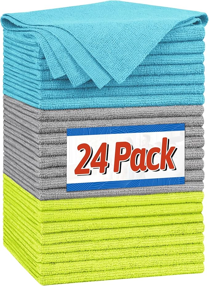 FIXSMITH Microfiber Cleaning Cloth, Shop Towels Bulk, 24 Pack Microfiber Towels for Cars, All-Purpose Absorbent Cleaning Rags, Dust Cloth for Automotive, Mechanic, Garage, Bar, 12 x 11 inch by FIXSMITH