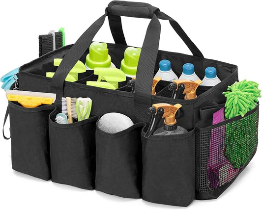 HODRANT Extra-Large Cleaning Caddy with Handles & Multi Pockets | Large Capacity Tote Bag for Cleaning Tools & Products Storage, Cleaner Organizer for Car, Home & Housekeeping Work, Black by HODRANT