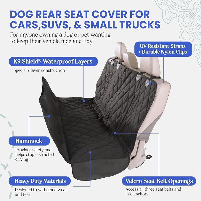 4Knines Dog Backseat Cover with Hammock for Cars, SUVs, and Trucks – Waterproof Layers, Nonslip Seat Protector, Durable Nylon Clips, K9 Shield with Heavy Duty Thread, (Extra Large, Tan) - Image 3