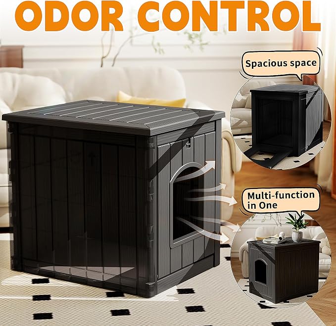 Cat Litter Box Enclosure, Multi-Functional Hidden Cat Litter Box Furniture & Cat Box Enclosure Cabinet with Side Table Design, Openable Front Door & Raised Floor, Easy to Clean & Assemble, Black - Image 4