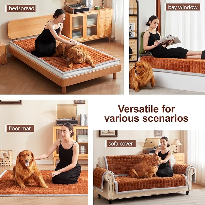 Couch Cover for Dogs Washable,Non-Slip Fuzzy Sofa Covers for Pets | Thick Soft Furniture Protector Fits Loveseat & Sectional,Against Fur&Dirt(Curry, 1pc/36"x80.1"/Seat Cover) - Image 5
