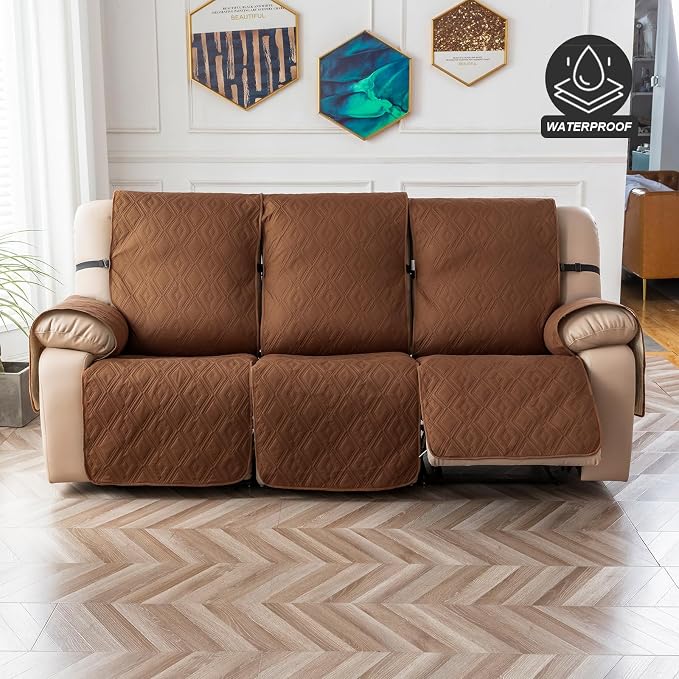Genina Waterproof Recliner Cover - Non-Slip, Washable, Protects 3-Seater Couch from Pets & Kids (Brown, Recliner Sofa) - Image 9