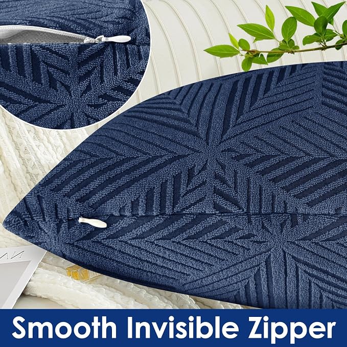 YEMYHOM Pack of 2 Throw Pillow Covers 18 x 18 Inch High Stretch Jacquard Pillowcase for Couch Sofa Living Room Home Decor, Navy - Image 5