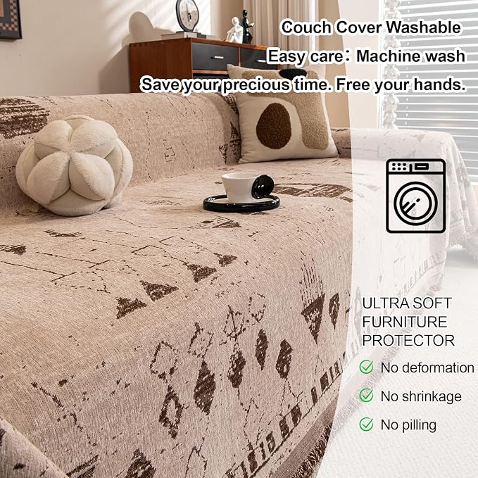 ROOMLIFE Couch Cover Boho Sofa Covers for 3 Cushion Couch Washable | Furniture Protector Sofa Couch Cover for Dogs, Soft Breathable Sofa Slipcover, Couch Throw Blankets with Tassels 71''X118'' - Image 8