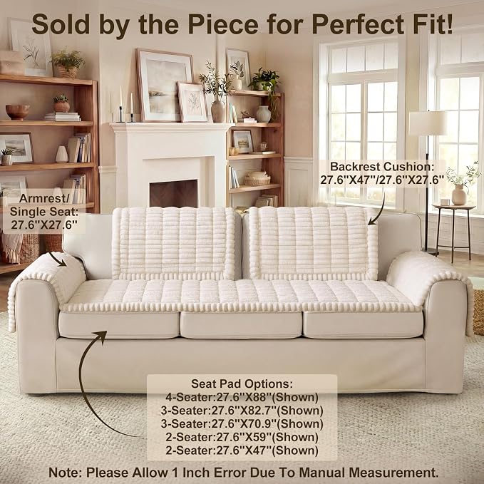 decorUhome Couch Cover for Dogs, Non Slip Fuzzy Thick Pet Sofa Protector | Pet Friendly, Machine Washable, Fits 3-Cushion Sofa, Protects Against Pet Hair & Daily Messes, White, 27.6" x 70.9" - Image 11
