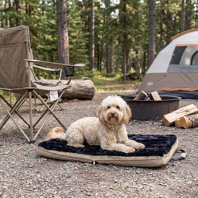 4 Cats & Dogs Gus Travel Bed – Portable Foldable Dog Bed & Pet Cushion Mat with Soft Faux Fur, Water-Resistant Nylon, Zippered Suitcase Design for Camping & Travel- Medium (29.5″ x 39.5″), Sandy - Image 7