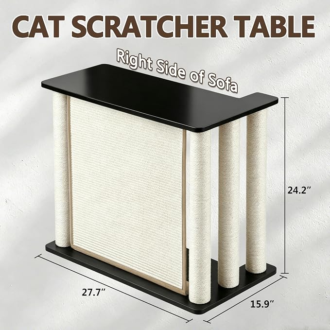 Couch End Table from Cat Scratch, Couch Protector with Sisal Scratching Post & Panel for Cat, Pet Corner for Wall & Furniture Protection, Black Right - Image 4