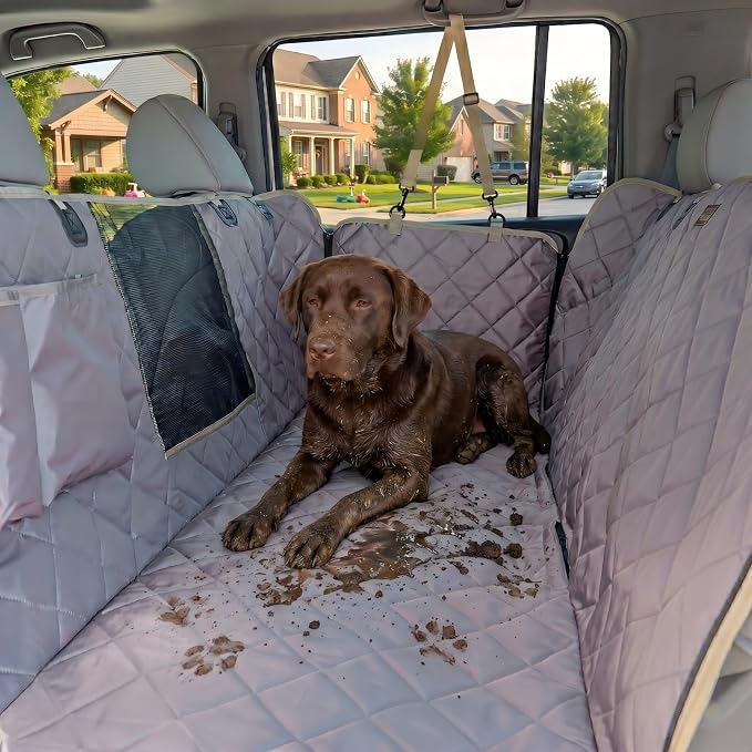 56" Wx60 L Dog Car Seat Cover for SUV & Truck, Heavy Duty 900D Waterproof Pet Hammock with Mesh Window, Odorless Scratchproof Backseat Protector for Large Dogs, Fit Model Y, F-150, RAV4 - Grey - Image 2