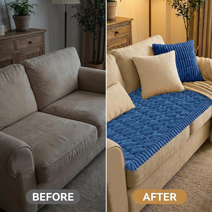 Smiry Non Slip Couch Covers for Dogs, Scratch Resistant Pet Sofa Protector | Machine Washable Soft Fuzzy Thick Furniture Cover for Sofa Loveseat Sectional Large Dogs, Navy, 27.6" x 59" - Image 7