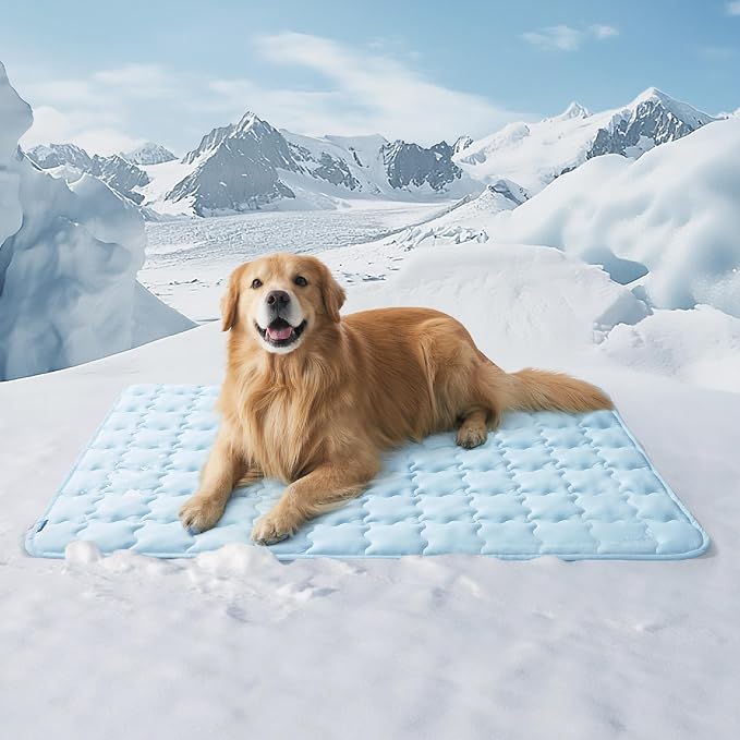 Bedsure Cooling Dog Mat Extra Large, Q-Max>0.5 XXLThin Breathable Cold Crate Pad for Pet, Portable Washable Kennel Bed for Summer Active Dog with Chill Soothing Fabric to Rapid Cooling, 48x30, Blue by Unknown