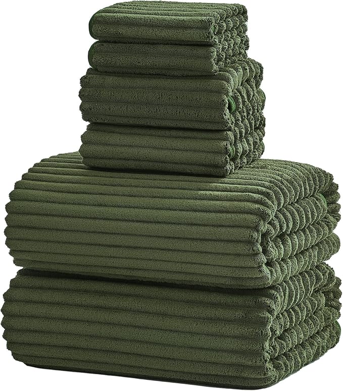 6 Piece Bath Towel Set, 30"x60" Towels, Olive Green | Microfiber,Quick dry, Highly Absorbent,shower towels for bathroom gym,2 large Bath towels,2 hand towels,2 washcloths by NALIVO