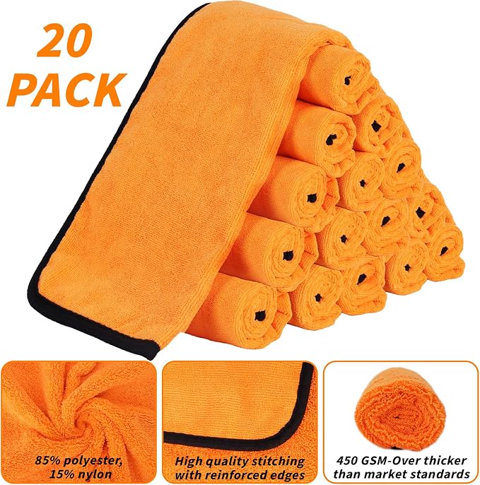 20 Pack Microfiber Car Drying Towel, 24 x 16 Inch Car Microfiber Cleaning Towels Bulk, Lint-Free, Quick Drying, Dual-Sided Detailing Buffing Polishing Waxing Soft Towels for SUV, Truck and Boats - Image 2