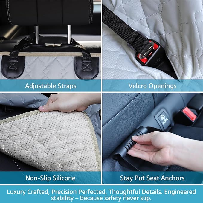 Lassie Dog Car Seat Covers for Back Seat with 2 Seat Belts, Waterproof Dog Car Hammock with Mesh Window Durable Scratch Proof Nonslip Pet Carseat Covers Universal Fit Protector for Cars, Trucks & SUVs - Image 5